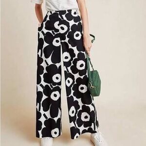 Marimekko Cotton Unikko Floral Black and White Wide-Leg Pants